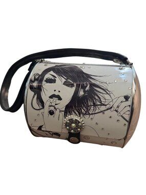 Little Earth 2009 Graphic Art Metal Barrel Purse Wristlet Swarovski Crystals